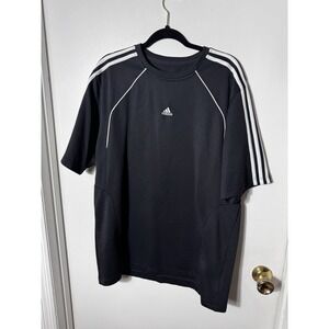 Vintage Adidas Spellout T-Shirt Black Men's Large 3-Stripe Athletic Gym 2007 Y2K